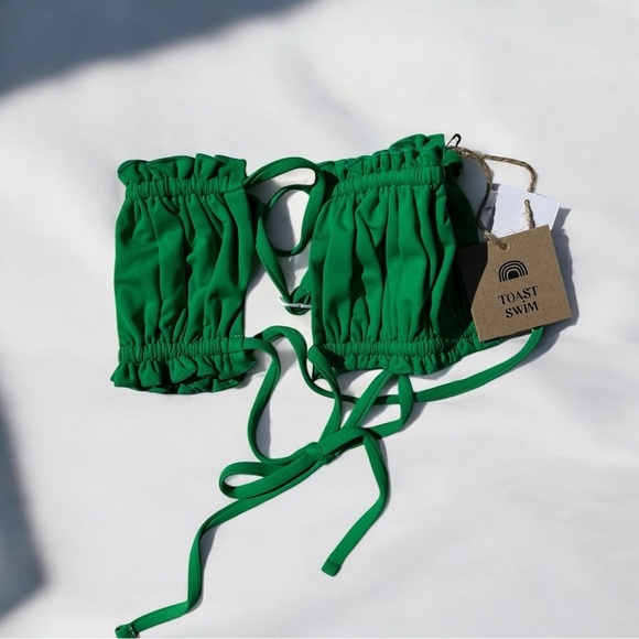 🌻NEW w.tag Free People x Toast Signature Ruffle Bandeau Top in Fern Green - Picture 7 of 12